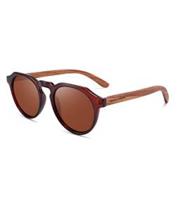 GREENTREEN Holz Sonnenbrillen Herren Damen, Retro Polarisierte Sonnenbrille, UV400 Schutz Gläser von GREENTREEN