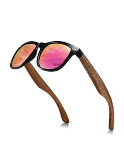 GREENTREEN Holz Sonnenbrillen Holzwurm Sonnenbrille,Herren Damen Polarisierte Sonnenbrille Polarisierende Brillengläser mit UV400-Schutz/Der Rahmen aus Walnuss Holz (Rosa) von GREENTREEN