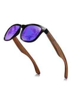 GREENTREEN Holz Sonnenbrillen Holzwurm Sonnenbrille,Herren Damen Polarisierte Sonnenbrille Polarisierende Brillengläser mit UV400-Schutz/Der Rahmen aus Walnuss Holz (Violett) von GREENTREEN
