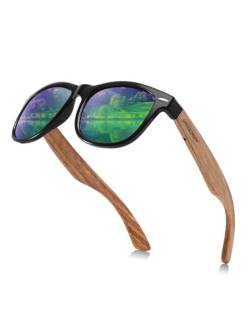 GREENTREEN Holz Sonnenbrillen für Herren und Damen, Unisex Polarisierte Sonnenbrille mit Holzbügeln, UV400-Schutz von GREENTREEN