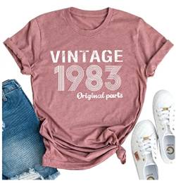 1983 Vintage Shirts für Frauen 40 Geburtstag Geschenke T Shirts 1983 Originalteile Shirt Tops 40 Geburtstag Party Ideen Tops, Pink, Klein von GREFLYING