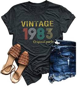 1983 Vintage Shirts für Frauen 40 Geburtstag Geschenke T Shirts 1983 Originalteile Shirt Tops 40 Geburtstag Party Ideen Tops, grau dunkel, X-Groß von GREFLYING