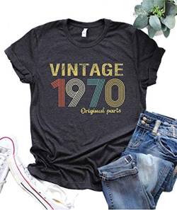 Damen-T-Shirt, 1970, Originalteile, Retro-T-Shirt, 50. / 49. Geburtstag, Geschenk, T-Shirts, lustige T-Shirts, süße lässige Tops - Grau - XX-Large von GREFLYING