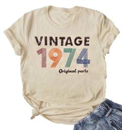 T-Shirt für Damen zum 50. Geburtstag, Originalteile von 1974, Vintage-T-Shirts, lustiges Geschenk zum 50. Geburtstag, Party-T-Shirts, Beige, XX-Large von GREFLYING