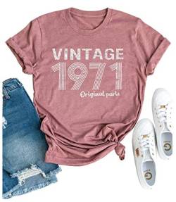 Vintage 1971 T-Shirt Frauen 50. Geburtstag Geschenk Shirts Lustig Niedlich Geburtstag Party Tees Shirts Casual Retro Bluse Tops - Pink - Mittel von GREFLYING