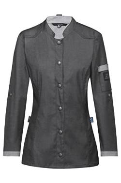 GREIFF Damen Kochjacke Im Bikerstyle Bäckerjacke Regular Fit Langarm mit Druckknopfverschluss - Farbe: Denimoptik grau Gr: S von GREIFF