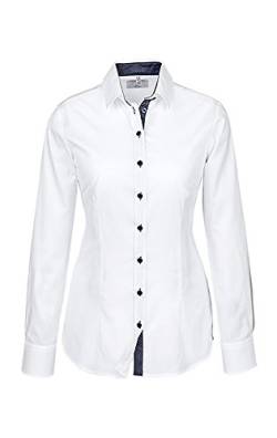 Greiff Größe 34 Corporate Wear Modern Damen Bluse Langarm Regular Fit Weiß mit blauem Besatz Modell 65271 von GREIFF