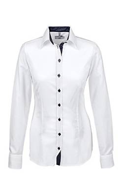 Greiff Größe 36 Corporate Wear Modern Damen Bluse Langarm Slim Fit Weiß mit blauen Kontrasten Modell 65191 von GREIFF