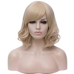 Damen Perücken Kurze Culry-Kunsthaar-Cosplay-Perücken mit Pony, grün, grau, rot, lila, schwarz, orange, weiß, blau, rosa Perücke for Frauen Beauty Ladieshair (Color : 14, Size : 14inches) von GRFIT