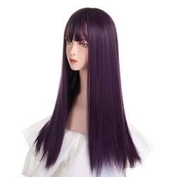 Damen Perücken Lange Cosplay-Perücke mit Pony, hellblau, gelb, lila, synthetisches glattes Haar, hitzebeständige Rosennetz-Perücken for Frauen Beauty Ladieshair (Color : 4, Size : 26inches) von GRFIT