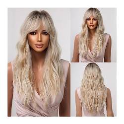 Damen Perücken Synthetische Perücken for Frauen, hitzebeständige Fasern, lange natürliche gewellte platinblonde Perücken mit Pony, Cosplay, Party, Lolita Beauty Ladieshair (Color : LC2061-1 wig) von GRFIT