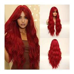 Damen Perücken Versand sehr günstig, Wellenhaar, rote Perücke, lange Perücke mit Pony, natürliche Cosplay-Party-Perücken for Frauen, kostenlos Beauty Ladieshair (Color : LC2084-1) von GRFIT