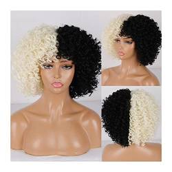 Gewellte Spitzenperücken Afro Bomb Curly Perücken for schwarze Frauen, kurze Afro Kinky Curly Perücke mit Pony, 30,5 cm, synthetische, hitzebeständige, voll gelockte Perücke Natürliche synthetische Pe von GRFIT