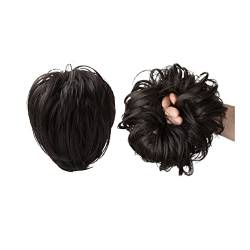Haarteil Haargummi Glattes Haar, Dutt, Haarteil, synthetischer unordentlicher Dutt mit elastischem Gummiband, Duttverlängerung, Pferdeschwanz-Haarteile for Frauen Haarverlängerung (Color : Off black von GRFIT