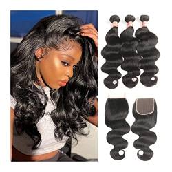 Human Hair Bundles Body Wave 3 Bündel mit Verschluss menschlichem Haarbündel mit Verschluss brasilianischer Jungfrau Körperwelle menschliches Haar Webenbündel mit Spitzenverschluss human hair weave ( von GRFIT