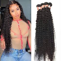 Human Hair Bundles Verworrene lockige Bundles, Echthaar-Bündel, 20,3–101,6 cm, lockiges brasilianisches Remy-Haar, Bündel, natürliche Doppelschuss-Echthaarverlängerungen for schwarze Frauen Haarteil E von GRFIT