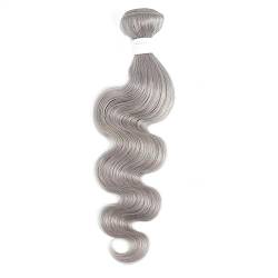 Menschenhaarverlängerungen 1PC Silber Grau Menschliches Haar Bundles 100% Remy Haar Bundles Brasilianische 9A Menschliches Haar Bundles Weave Verlängerung 8-26 zoll Haarverlängerung (Color : Body Wav von GRFIT