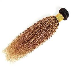 Menschenhaarverlängerungen Brasilianisches lockiges Haarbündel, 30#, Remy-Haar, braun, 1/3/4, verworrene lockige Echthaarverlängerungen, burgunderrotes Haarweben Haarverlängerung (Color : 1B27, Size von GRFIT