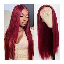 Perücke für Frauen 13x3 Burgund Rot Synthetische Spitze Front Perücke Gerade Haar Spitze Perücken Glueless Hitzebeständige Synthetische Spitze Front Perücken for Frauen Human Hair Wig (Size : 13x3 La von GRFIT