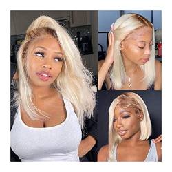 Perücken 13x4 Ombre Blonde Kurze Bob Perücken for Frauen Remy Echthaar 150% Dichte Blonde Lace Front Perücke Peruanisches Haar Pixie Cut Transparente Lace Frontal Perücke Spitzeperücke (Size : 150 De von GRFIT