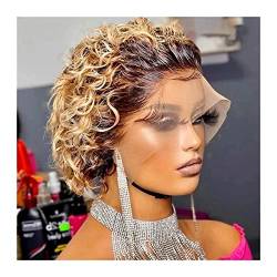 Perücken Pixie Cut 13 × 1 Lace Frontal Wig Short Spring Curl Echthaarperücke for Frauen Brasilianisches Remy-Haar Transparente Lace Front Perücke Spitzeperücke (Color : 1B 27, Size : Pixie Cut Wig) von GRFIT