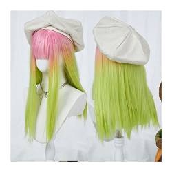 Perücken Synthetic Hair Long Straight Lolita Wig with Bangs Pink Gradient Green Cosplay Wig for Women Girl Natural Soft Heat Resistant Costume Halloween Wig Haarteile von GRFIT