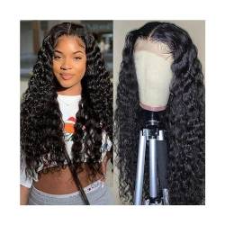 Perücken für Frauen 5X5 Deep Wave Lace-Closure-Perücken, peruanisches Echthaar, 35,6–101,6 cm, ohne Kleber, vorgezupft, mit Babyhaar, tiefe, lockige, transparente Spitzenperücken for schwarze Frauen f von GRFIT