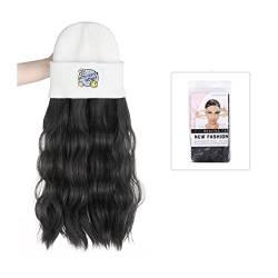 Perückenkappen Weißer gestrickter Hut mit Haar Perücken for Frauen synthetische lange lockige Haarkappe natürliche schwarze braune Haare Erweiterung falsches Haar (Color : A) von GRFIT