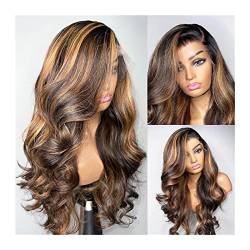 Synthetische Perücke Highlight Body Wave 13X6 Lace Front Perücken 150% Echthaar Ombre 13X4 Lace Frontal Perücken for Frauen, 8-32" HD Transparent Lace Perücke mit vorgezupftem Haaransatz Cosplay Perüc von GRFIT