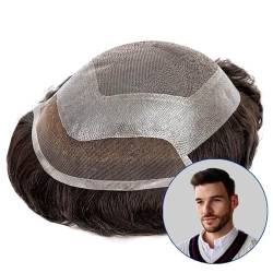 Toupet für Männer Herren-Toupet Herren-Prothesen-Ersatzsystem 120% Echthaar-Perücken Herren-Spitzen-Haarsystem Einheit Schweizer Spitze mit PU um Herren-Haarteile Herren-Toupet (Color : 30mm Wave, S von GRFIT