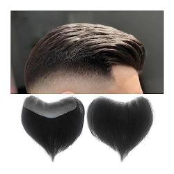 Toupet für Männer Herren-Toupet mit Haaransatz, 15,2 cm, vorderes Haarteil, 100% Dichte, Echthaar, Perücke, V-Frontform, 0,05–0,14 mm, dünne Haut, PU-Basis #1B, Off-Black, Herren-Toupet Herrenperücke von GRFIT