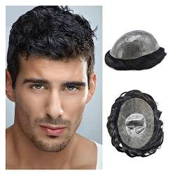 Toupet für Männer Männliche Haarprothese, volle dünne Haut, 0,1–0,12 mm, eingespritzte PU-Basis, Herren-Toupet, langlebige Herren-Haarteile, natürlicher Haaransatz, weiches Echthaar, Systemeinheit Her von GRFIT