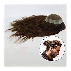 Toupet für Männer Mens Toupee Long Remy Human Hair Lace & Pu Base Hairpieces 10-18 Zoll Mens Lace Replacement Systems Unit for Hair Loss Glatze Man Wig Herren-Toupet (Color : #1B 12 inches, Size : 8 von GRFIT