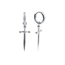 GRGFG Damen Creolen Ohrringe,Mode Silber Punk Long Sword Drop Creolen Ohrringe Hypoallergen Lightweight Creolen Kreis Schmuck Ohrringe Für Frauen Mädchen Party Hochzeit von GRGFG