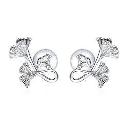 GRGFG Ohrstecker Damen,Damen Ohrstecker,Simplicity Fashion Ginkgoblatt 925Er Sterling Silber Ohrstecker Ohrringe Zirkonia Eleganter Silber Ohrstecker Schmuck Geschenke Für Ihre Frauen Mädchen von GRGFG