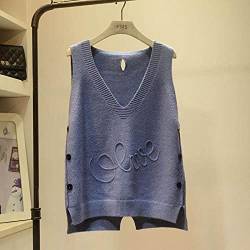 GRGFG Sweater Pullunder,Damen Strickwesten Pullover Vintage Mode Lose Mit Knopf Seitenschlitze Lose Cami Ärmellos Pullover Weste Pullover Tank Top Preppy Style Winter Herbst,Blau, Einheitsgröße von GRGFG