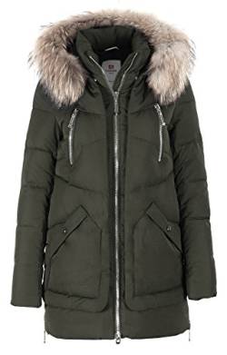 GRIMADA Damen Winterjacke Jacke in Daunen-Optik TARORE mit Echtfellkapuze (36, grün) von GRIMADA