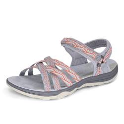 GRITION Frauen Wandernsandalen Sommer Damen Trekking Sport Wasser Sandalen Flach Cross-Tied Beach Peeptoe Verstellbare klettverschluss Walking Schuhe MEHRWEG (40 EU, Orange) von GRITION