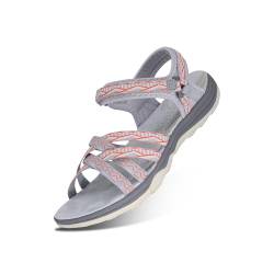 GRITION Frauen Wandernsandalen Sommer Damen Trekking Sport Wasser Sandalen Flach Cross-Tied Beach Peeptoe Verstellbare klettverschluss Walking Schuhe MEHRWEG (41 EU, Orange) von GRITION