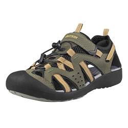 GRITION Herren Wandern Sandalen Outdoor Geschlossene Trekkingsandalen Klettverschluss Verstellbaren Männer Sommer Sandale Sportsandalen Wandersandalen Wasserfest Schuhe Khaki MEHRWEG (40 EU) von GRITION