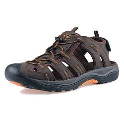 GRITION Herren Wandern Sandalen Outdoor Trekkingsandalen Verstellbaren Geschlossene Zehe Männer Sommer Sport Wanderschuhe Wasserfest Sandale Klettverschluss Lose Beach MEHRWEG (40 EU, Braun) von GRITION