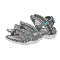 GRITION Sommer-Trekkingsandalen für Damen, verstellbare flache Wandersandalen mit Klettverschluss, bequeme offene Zehenpartie im Freien, leichte Strandschuhe, Grüngrau, 41 EU von GRITION