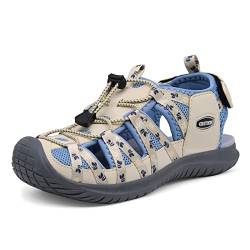 GRITION Sommer Wandersandalen für Damen, Schuhe Damen Sandalen Leicht, Sport Trekkingsandalen Outdoor Frauen, Beigeblau 37EU MEHRWEG von GRITION