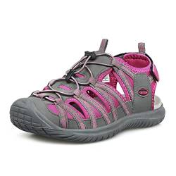 GRITION Sommer Wandersandalen für Damen, Schuhe Damen Sandalen Leicht, Sport Trekkingsandalen Outdoor Frauen, MEHRWEG Graufuxia 36EU von GRITION