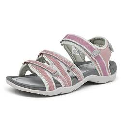 GRITION Trekkingsandalen Damen Sommer, Verstellbar Flach Wandersandalen Bequeme Outdoor Sandalen Frauen Offene Zehe Sandale Sportsandalen Leicht Strand Wasser Schuhe Rosa pink MEHRWEG (36EU) von GRITION