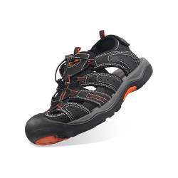 GRITION Trekkingsandalen Herren Geschlossene Zehe Herren Wandern Sandalen Mesh & PU Oberen Verstellbaren Fersenriemen für Sport und Outdoor Wanderschuhe für Sommer (40 EU / 25.17cm, Schwarz/Orange) von GRITION