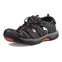 GRITION Trekkingsandalen Herren Geschlossene Zehe Herren Wandern Sandalen Mesh & PU Oberen Verstellbaren Fersenriemen für Sport und Outdoor Wanderschuhe für Sommer (43 EU / 27.87cm, Schwarz/Orange) von GRITION