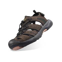 GRITION Trekkingsandalen Herren Geschlossene Zehe Herren Wandern Sandalen Mesh & PU Oberen Verstellbaren Fersenriemen für Sport und Outdoor Wanderschuhe für Sommer Strand (43 EU / 27.87cm, Braun) von GRITION