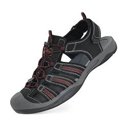 GRITION Trekkingsandalen Herren Wandern Sandalen Größe Outdoor Sport Wandersandalen Schnell Trocken Toecap Sommer Strand Schuhe MEHRWEG 45EU Schwarz rot von GRITION