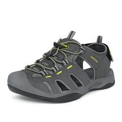 GRITION Trekkingsandalen Outdoor Herren Leicht, Outdoor Wandersandalen Atmungsaktive, Geschlossene Toe Sandalen Herren, Waschbares Obermaterial， MEHRWEG Grau 44EU von GRITION